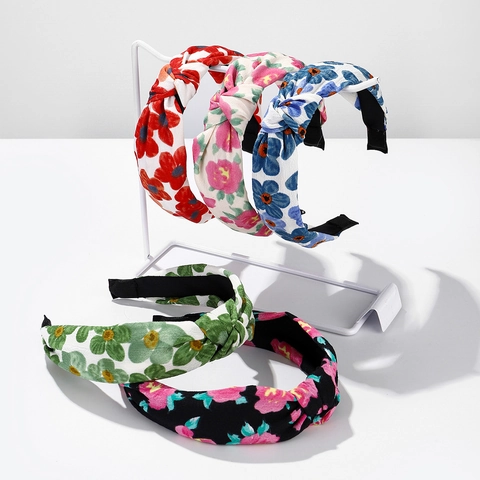 Cerchietto Largo Donna con Nodo Floreale Fascia per Capelli in Tessuto Antiscivolo Moda Fresca Accessori per Capelli da Viaggio