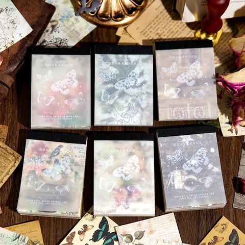 Vintage Scrapbooking Material Paper Pack For Journaling DIY Decoration Butterfly Floral Aesthetic Vellum Kraft Paper Stationery Supply