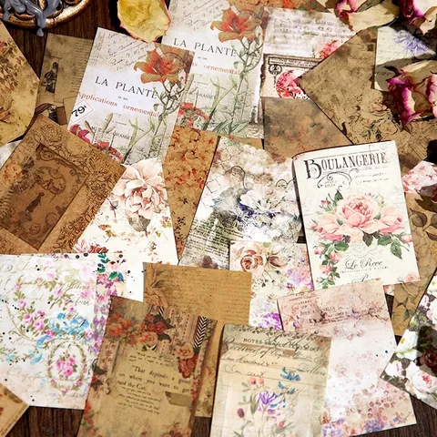 Vintage Scrapbooking Material Paper Pack For Journaling DIY Decoration Butterfly Floral Aesthetic Vellum Kraft Paper Stationery Supply
