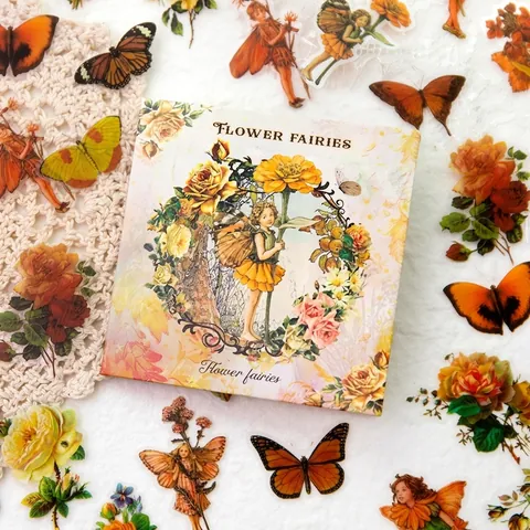 Adesivi in PET Fate dei Fiori Vintage Per Scrapbooking DIY Journaling Floreale Botanico Farfalla Set di Adesivi Decorativi