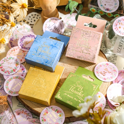 Retro Blumenkranz Danke Aufkleber Goldprägung Runde Dekorative Siegel Etiketten Für Scrapbooking Geschenkverpackung Umschlag Dekor