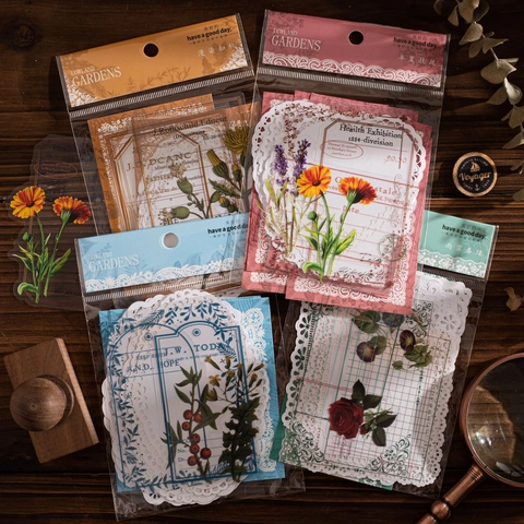 Confezione di Materiale per Scrapbooking Floreale Vintage Adesivi in Carta PET Decorativi per Journaling Fai da Te Arti Mestieri Botanici