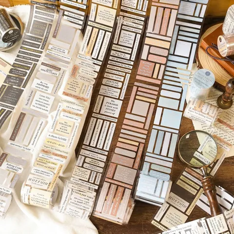 Vintage English Quotes Decorative Washi Tape Aesthetic Coated Paper Die-Cut Scrapbooking Tape For DIY Journaling Crafting