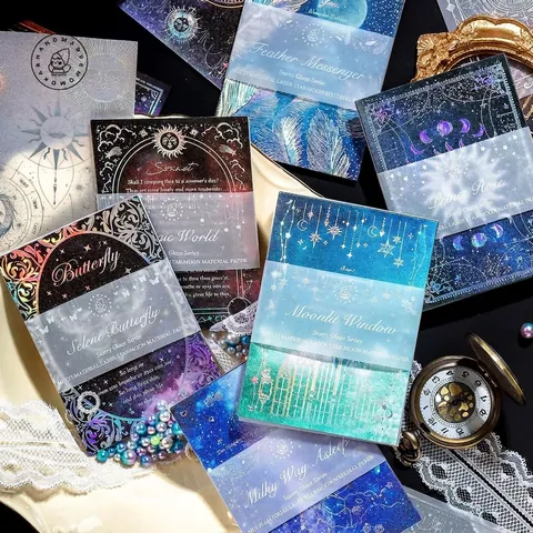 Vintage Sterrenhemel Maan Vlinder Scrapbooking Materiaal Papier Laser Goudfolie Stempelen Perkament Speciaal Papier Voor DIY Journal