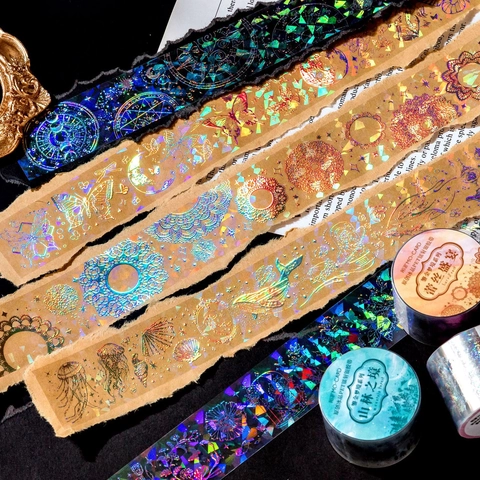 Holografisches PET Laser Silber Dekoband Goldener Traum Serie Für Journaling Scrapbooking DIY Handwerk Material Aufkleber