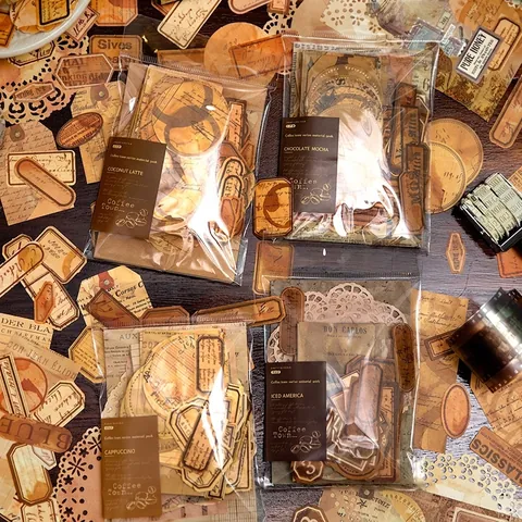 Paquete de Material para Scrapbooking Serie Vintage Coffee Town Papel Decorativo para Diario DIY Pegatinas Washi Suministros de Arte