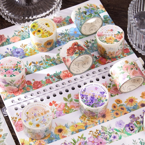 Nastro Washi Vintage Floreale Con Foglia d'Oro Fustellato Nastro Adesivo per Scrapbooking Fai-da-Te Decorazione