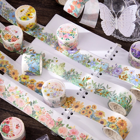 Nastro Washi Vintage Floreale Con Foglia d'Oro Fustellato Nastro Adesivo per Scrapbooking Fai-da-Te Decorazione