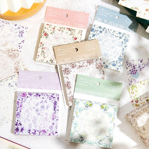 Vintage Floral Memo Pads 50 Sheets Premium Paper Non-Sticky Botanical Journaling Scrapbooking Material Paper For Office School