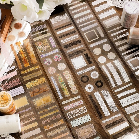 Nastro Adesivo in PET con Intaglio di Pizzo Vintage Serie Flower Island Nastro Decorativo per Scrapbooking Fai da Te