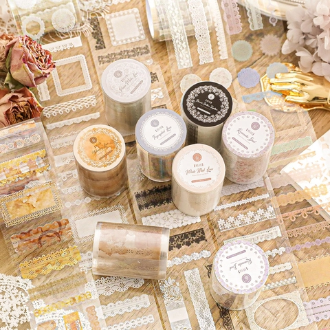 Nastro Adesivo in PET con Intaglio di Pizzo Vintage Serie Flower Island Nastro Decorativo per Scrapbooking Fai da Te