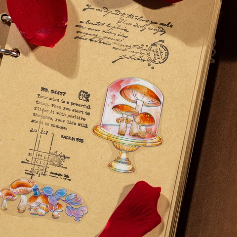Adesivi in PET Retro Funghi Serie Mushroom Movement Stampa a Freddo Laser Decalcomanie Decorative per Scrapbooking Journaling DIY