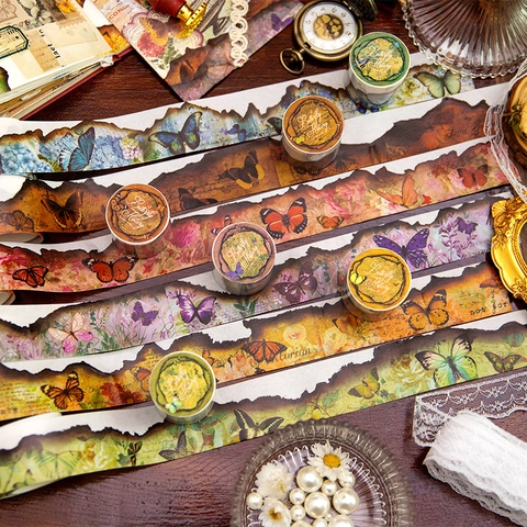 Nastro Washi Farfalla Vintage Bordo Bruciato Adesivo Decorativo Per Scrapbooking Diario Fai Da Te Artigianato