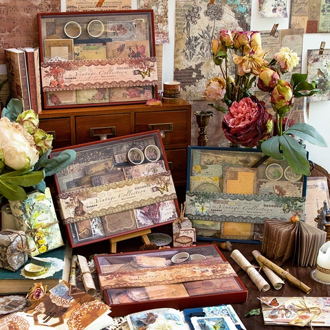 Vintage Scrapbooking Supplies Kit Botanical Floral Aesthetic Journaling Decoration Retro Washi Stickers Paper Junk Journal DIY Art Craft Accessories Stationery Gift