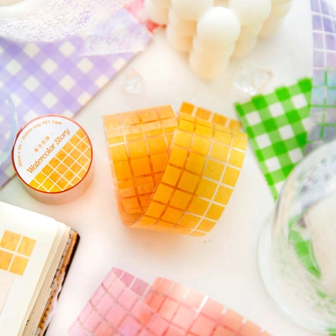 Nastro PET Storia Acquerello Nastro Washi Decorativo con Motivo a Griglia e Pizzo per Scrapbooking Diario Artigianato Fai da Te Cancelleria