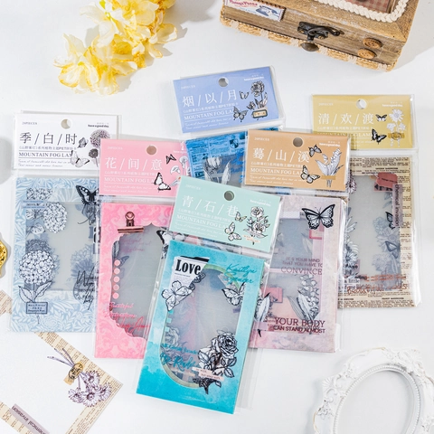 Vintage Floral Butterfly PET Collage Stickers For Scrapbooking DIY Decorative Aesthetic Journaling Accessories Style