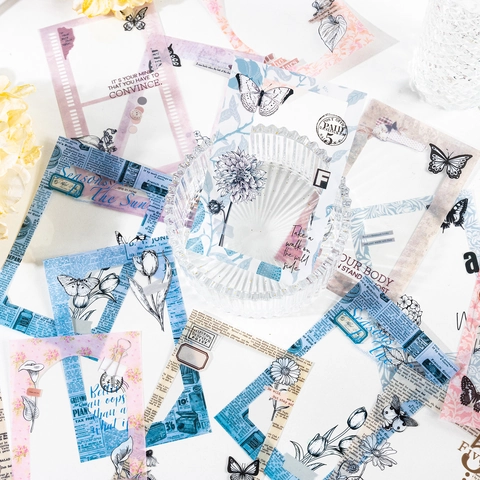 Vintage Floral Butterfly PET Collage Stickers For Scrapbooking DIY Decorative Aesthetic Journaling Accessories Style