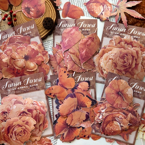 Vintage Washi Papier Aufkleber Sonnenuntergang Wald Serie Retro Botanische Blumen Schmetterling Scrapbooking Zubehör