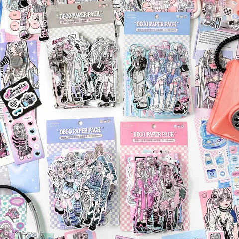 Anime Girl Scrapbooking Material Pack DIY Journal Decoration Sticker Set Y2K Aesthetic Retro Stationery Supplies