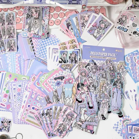 Anime Girl Scrapbooking Material Pack DIY Journal Decoration Sticker Set Y2K Aesthetic Retro Stationery Supplies