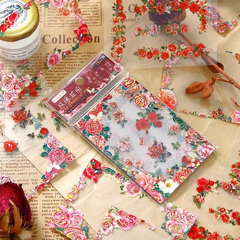 Adesivi PET Floreali Vintage Carte Collage Decorative Fiori Farfalle Adesivo Bordo Per Scrapbooking DIY Journaling