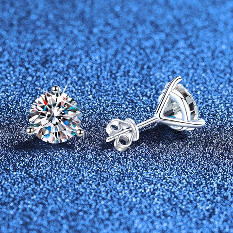 925 Sterling Silver Moissanite Stud Earrings Brilliant Round Cut Three Prong Screw Back Minimalist Jewelry For Women Wedding