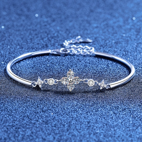 Bracciale in Argento Sterling 925 Moissanite Luce Lusso Quadrifoglio Stella Regolabile Braccialetto Donna Gioielli Regalo