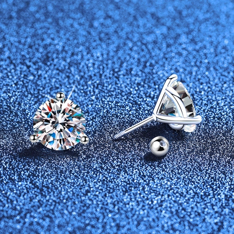 925 Sterling Silver Moissanite Stud Earrings Brilliant Round Cut Three Prong Screw Back Minimalist Jewelry For Women Wedding