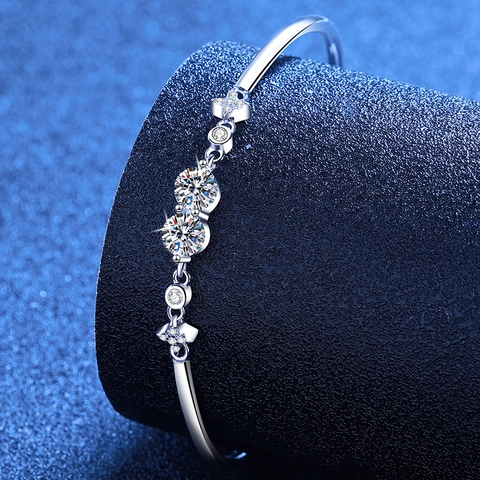 925 Sterling Silver Moissanite Bracelet For Women Adjustable Minimalist Elegant Twin Star Sparkling Bangle Jewelry Anniversary Gift