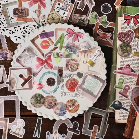 Adesivi per Journal Retrò Scrapbooking Carta Washi Pacchetto di Adesivi Decorativi per Agenda Fai da Te Serie Museo Piccoli Oggetti