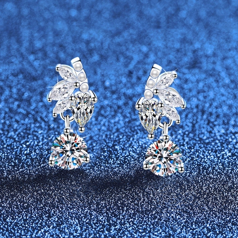 925 Sterling Silver Leaf Moissanite Stud Earrings With Artificial Pearl Elegant D Color VVS1 Moissanite Earrings For Women