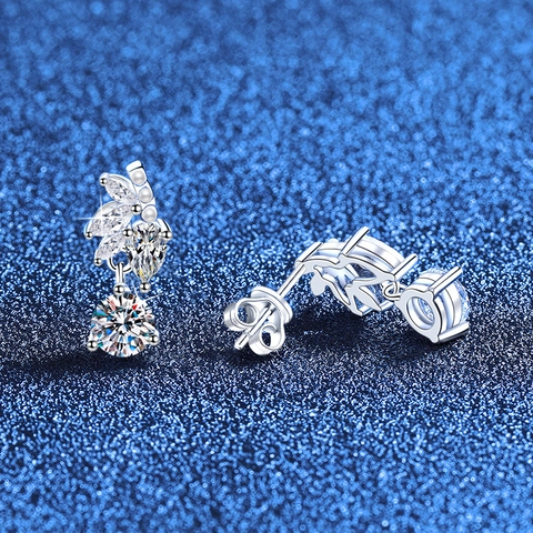 925 Sterling Silver Leaf Moissanite Stud Earrings With Artificial Pearl Elegant D Color VVS1 Moissanite Earrings For Women