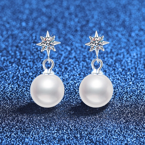 S925 Sterling Silver Moissanite Star Drop Earrings For Women Artificial Pearl Dangle Earrings With GRA Certificate Jewelry