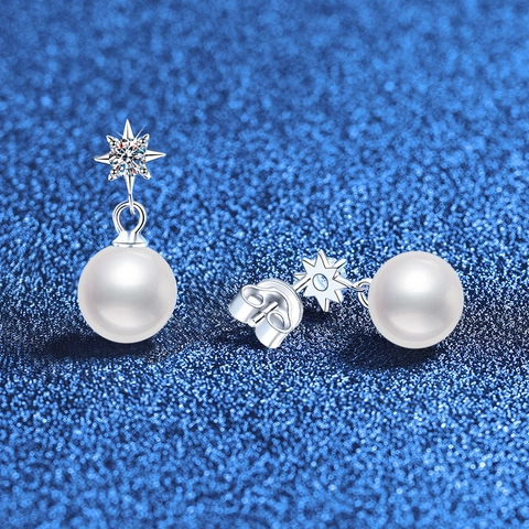 S925 Sterling Silver Moissanite Star Drop Earrings For Women Artificial Pearl Dangle Earrings With GRA Certificate Jewelry
