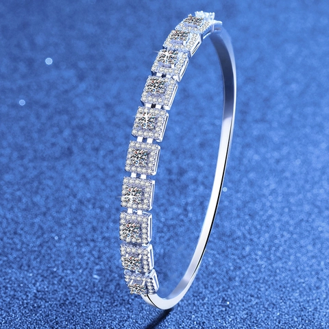 Luxury S925 Sterling Silver Moissanite Bangle Bracelet For Women 2.2ct Square Cluster Inlaid Jewelry With GRA Certificate Gift