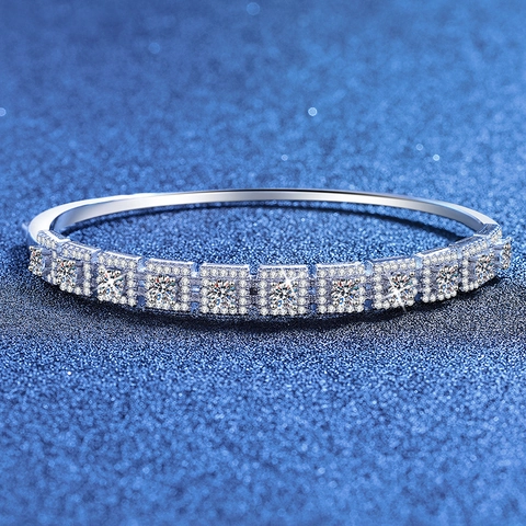 Luxury S925 Sterling Silver Moissanite Bangle Bracelet For Women 2.2ct Square Cluster Inlaid Jewelry With GRA Certificate Gift