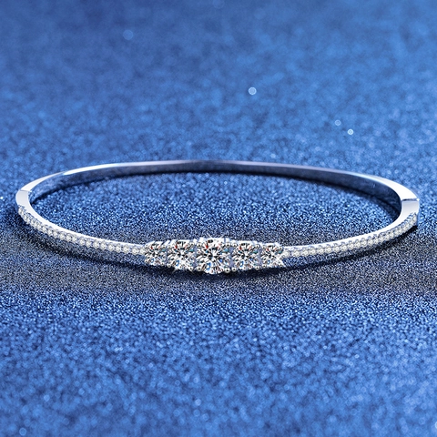 925 Sterling Zilver Moissaniet Armring Voor Vrouwen Minimalistisch Open Bangle Sieraden Met Gra Certificaat Sprankelend