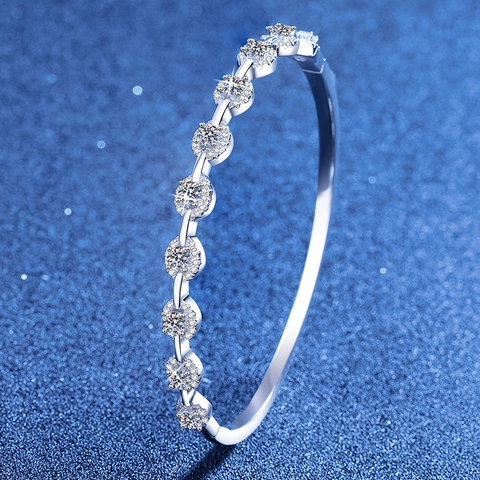 Elegante Bracciale in Argento Sterling 925 Con Moissanite da 2 Carati per Donna Bangle Tondo Intarsiato Con Certificato GRA