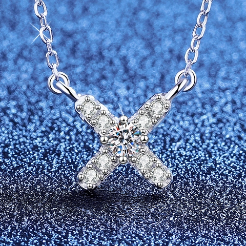 Collar de Moissanita de Plata de Ley S925 para Mujer Colgante en Forma de X Minimalista Certificado GRA Joyería Regalo