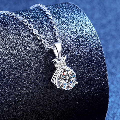 Collier Moissanite en Argent Sterling 925 Pendentif Sac de Fortune Pour Femmes Chaîne Maille Forçat Bijoux Fins Cadeau