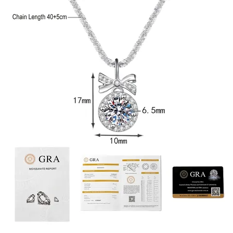 Elegant 925 Sterling Silver Moissanite Bow Pendant Necklace For Women Sparkly Halo Moissanite Ribbon Bowknot Wedding Jewelry Gift