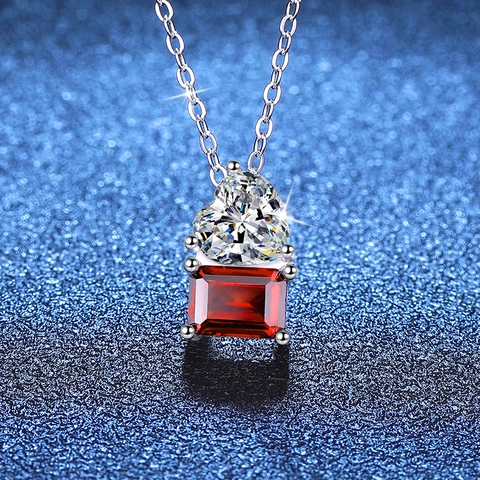 Collana in Argento Sterling 925 con Moissanite Ciondolo a Cuore Smeraldo Rubino di Laboratorio Gioielli Eleganti da Donna Regalo