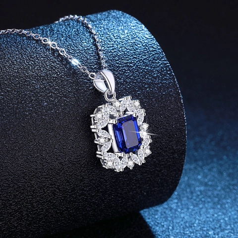 S925 Sterlingsilber Moissanit Anhänger Halskette Im Labor Gezüchtete Smaragd Rubin Saphir Rechteckiger Geometrischer Schmuck Für Damen