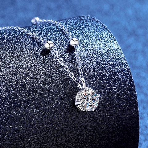 D Color Moissanite Pendant Necklace 925 Sterling Silver Round Cut Lab Grown Diamond Chain Necklace For Women Jewelry Gift