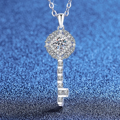 925 Sterling Zilver Sleutel Hanger Ketting Voor Vrouwen Moissaniet Kroon Hart Sleutel Ketting Elegant Mode Sieraden Cadeau