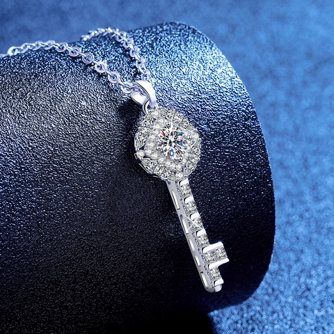 925 Sterling Zilver Sleutel Hanger Ketting Voor Vrouwen Moissaniet Kroon Hart Sleutel Ketting Elegant Mode Sieraden Cadeau
