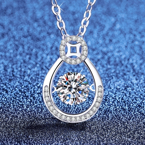 S925 Sterling Silver Moissanite Dancing Heart Necklace For Women Water Drop Pendant Clavicle Chain Jewelry Gift