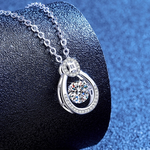 S925 Sterling Silver Moissanite Dancing Heart Necklace For Women Water Drop Pendant Clavicle Chain Jewelry Gift