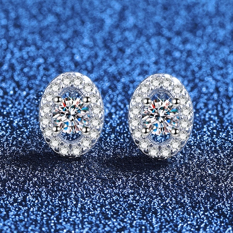 S925 Sterling Silver Moissanite Stud Earrings For Women Oval Halo Shiny Gemstone Commuter Jewelry With GRA Certificate