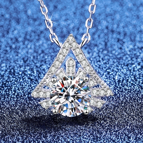 925 Sterling Silver Moissanite Pendant Necklace Geometric Triangle Fan Shaped Sparkling Jewelry For Women Christmas Gift